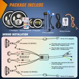 Headlight Assembly 7 Inch RGB LED Headlight and 4 Inchs Fog Light w/Turn Signal APP Remote Control Round Headlights Compatible with 2007 2008 2009 2010 2011 2012 2013 2014 2015 2016 2017 2018 Wrangler JK JKU