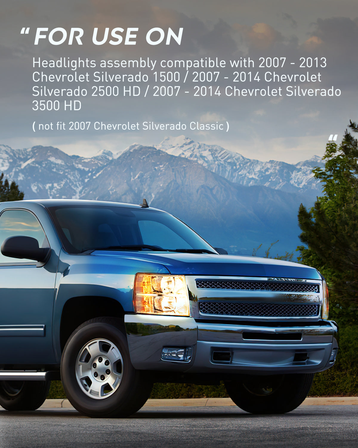 Nilight Headlight Assembly Compatible with 2007 2008 2009 2010 2011 2012 2013 Silverado 1500 2014 2500HD 3500HD Replacement Chrome Housing Amber Reflector