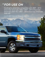 Nilight Headlight Assembly Compatible with 2007 2008 2009 2010 2011 2012 2013 Silverado 1500 2014 2500HD 3500HD Replacement Chrome Housing Amber Reflector