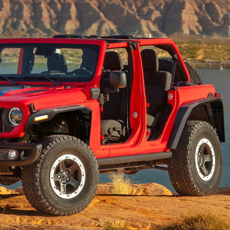 Nilight 2018-2025 Jeep Wrangler JL&JL Unlimited 2/4Doors Wide Flat Front & Rear Fender Flares w/LED Lights Turn Signal Lights DRL (No fit 2020+ Gladiator JT)