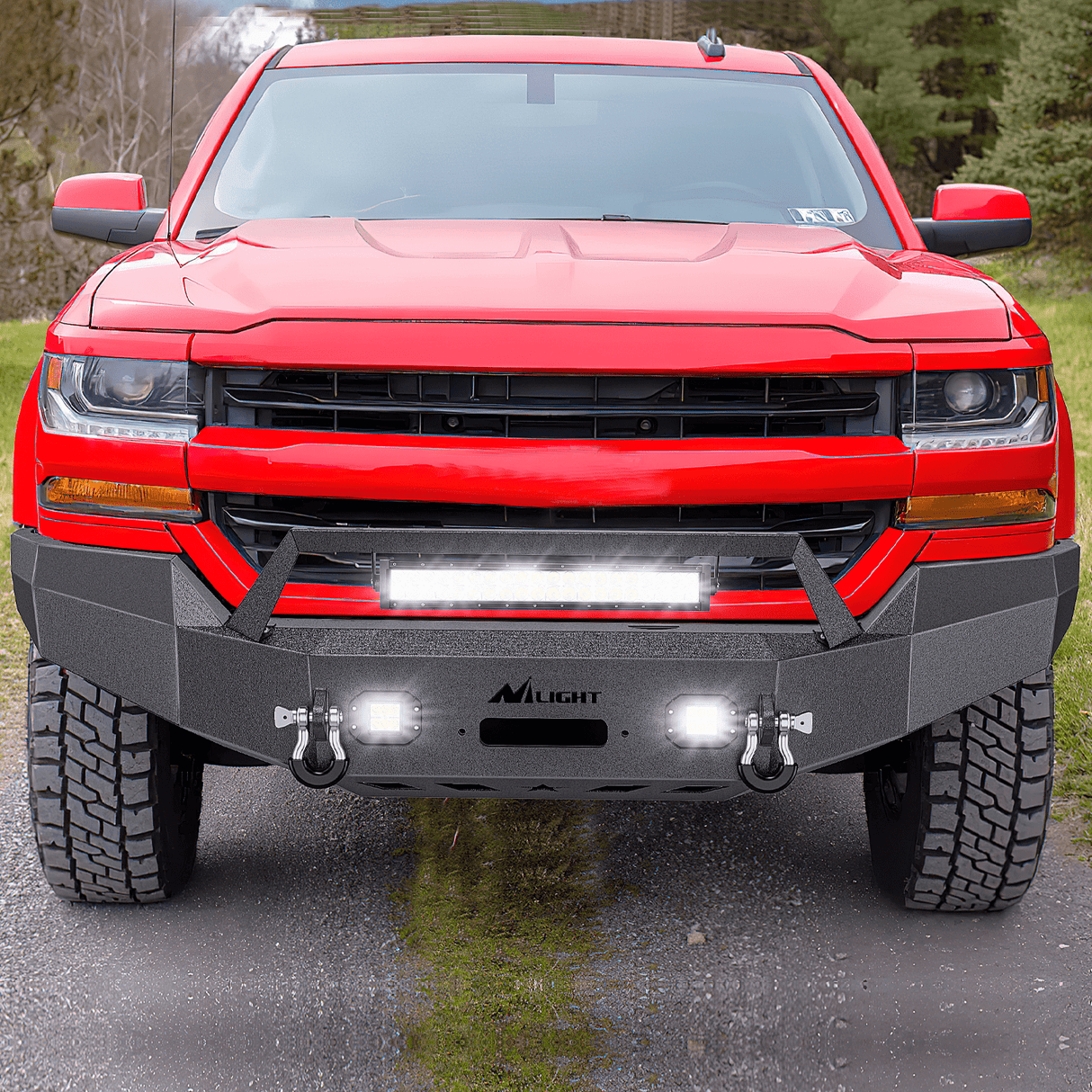 Front Bumper 2016 2017 2018 Chevy Silverado 1500 Front Bumper Textured Black Solid Steel 120W Light Bar 18W Light Pods
