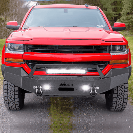 Front Bumper 2016 2017 2018 Chevy Silverado 1500 Front Bumper Textured Black Solid Steel 120W Light Bar 18W Light Pods