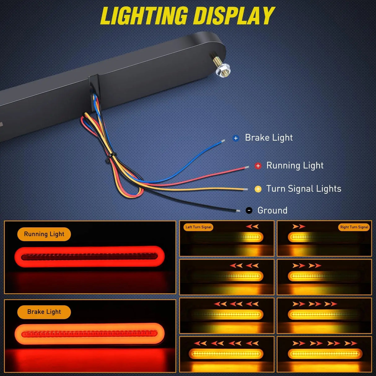 9 Inch 100 Leds Red Amber 3-in-1 Running Stop Turn Signals Brake Light (Pair) Nilight