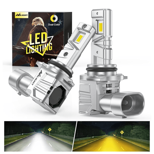 LED Headlight 9006/HB4 Switchback LED Headlight Bulbs, 500% Brighter Dual Color White Yellow Driving Fog Lights Replacement, 3000k/6000k, Wireless Compact Size, 2-Pack