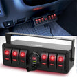 6Gang Aluminum ON/Off Rocker Switch Box w/ QC 3.0 Dual USB Charger Voltmeter with Red Backlit Nilight