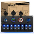 Nilight 8 Gang Rocker Switch Panel Waterproof Aluminum Marine with PD Type C & USB Charger Cigarette Lighter Socket Voltmeter Inline Fuse 12V 24V ON Off Pre-Wired Switches for Car Truck Boat