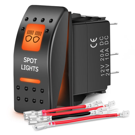 Nilight UTV Spot Lights Rocker Switch On Off 5 PIN SPST LED Light Bar Switches with Orange Backlit 12V 24V Toggle with Jumper Wires Set for ATVs UTVs Cars Trucks RVs