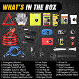 Car Emergency Kit with Jumper Cable Air Compressor Tire Repair Essential Tools First Aid Alligator Connector Electrical Kit for Travel Camping Outdoor Cars Truck SUV RV
