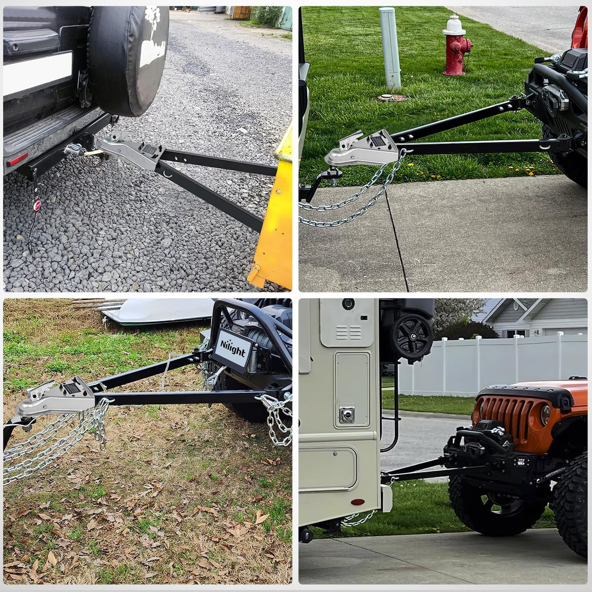 Tow Bar with Safety Chains, Coupler Fits 2-Inch Hitch Ball, 5500 lbs Towing Capacity, 41-in Opening Width, Bumper-Mounted Universal Towing Bar for RV, Car, Trailer, Truck, Alloy Steel