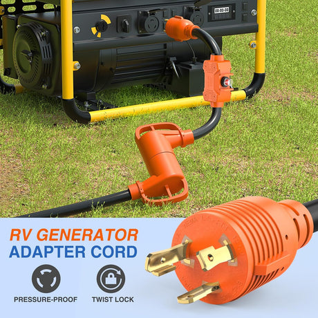 RV Generator Adapter Cord with Circuit Breaker Overload Protector 30 Amp to 30Amp 3-Prong Twist Lock Male Plug 10 Gauge Wire ETL Listed L5-30P TT-30R 30M/30F for RV Camper Caravan Van Trailer