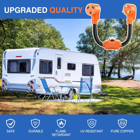 RV Power Adapter Cord with Circuit Breaker Overload Protector 30 Amp to 30Amp Dogbone Electrical Plug 10 Gauge Wire ETL Listed TT-30P to TT-30R 30M/30F Weatherproof for RV Camper Caravan Van