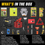Car Emergency Kit with Jumper Cable Air Compressor Tire Repair Essential Tools First Aid Alligator Connector Electrical Kit for Travel Camping Outdoor Cars Truck SUV RV