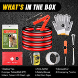Car Emergency Kit with Jumper Cable Air Compressor Tire Repair Essential Tools First Aid Alligator Connector Electrical Kit for Travel Camping Outdoor Cars Truck SUV RV