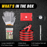 Car Emergency Kit with Jumper Cable Air Compressor Tire Repair Essential Tools First Aid Alligator Connector Electrical Kit for Travel Camping Outdoor Cars Truck SUV RV