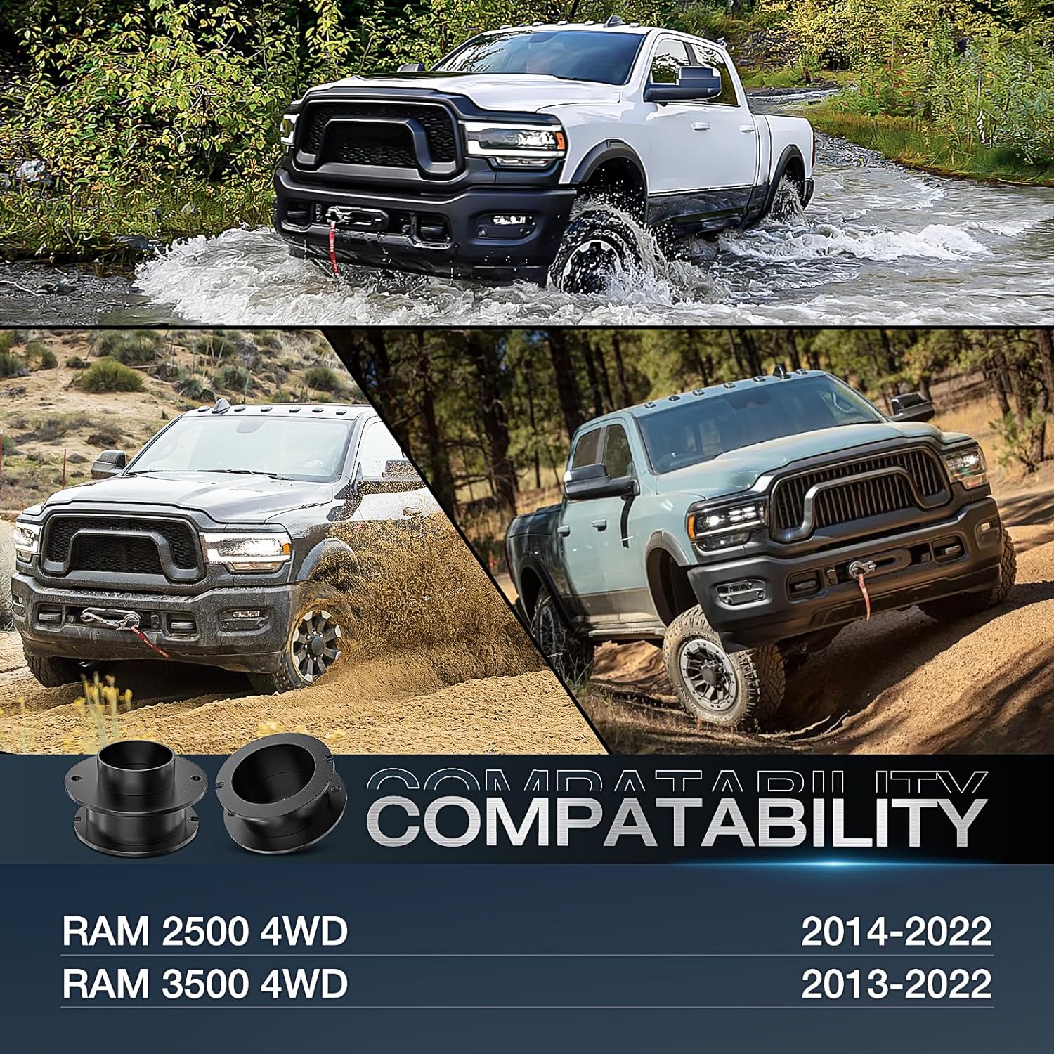 2.5" Front Leveling Lift Kit for 2014-2023 ram 2500 4WD 2013-2022 ram 3500 4WD Spring Spacers and Shock Extenders Lift Kits Nilight