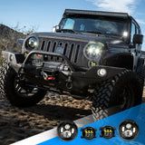 2PCS 7 Inch LED Headlight Compatible with Jeep 2PCS 4 Inch LED Fog Light for Jeep Wrangler 97-17 JK LJ CJ