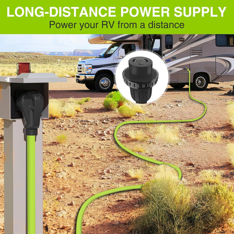 50FT 30 Amp RV Locking Extension Cord 125V Heavy Duty 10/3 Gauge Pure Copper STW Wire UL ETL Listed 3 Prong TT-30P L5-30R Weatherproof Suit for Camper Caravan Trailer Bright Green
