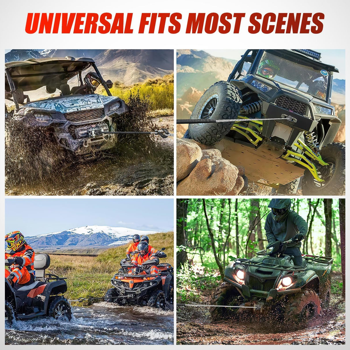 1/4 Inch x 50 Feet Synthetic Winch Line Cable Universal for ATV UTV 4x4 Off-Road Vehicle 9000 lbs Winch Line Ropes with Steel Hook Rubber Stopper Protective Sleeve Safety Strap, Grey