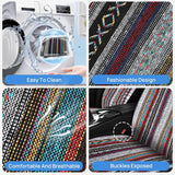Car Seat Covers 2PCS Red Stripes Baja Saddle Blanket with Shoulder Pads Breathable Washable Striped Woven Airbag Compatible Universal for Cars SUV Truck Front Seat