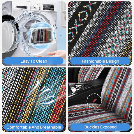 Car Seat Covers 2PCS Red Stripes Baja Saddle Blanket with Shoulder Pads Breathable Washable Striped Woven Airbag Compatible Universal for Cars SUV Truck Front Seat