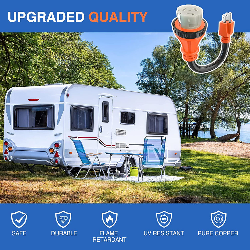 accessory Nilight RV Locking Adapter Cord 15 Amp to 50 Amp Pure Copper Heavy Duty 10 Gauge Wire ETL Listed 5-15P to SS2-50R 15M/50F Weatherproof Cord for RV Camper Caravan Van Trailer, 2 Years Warranty
