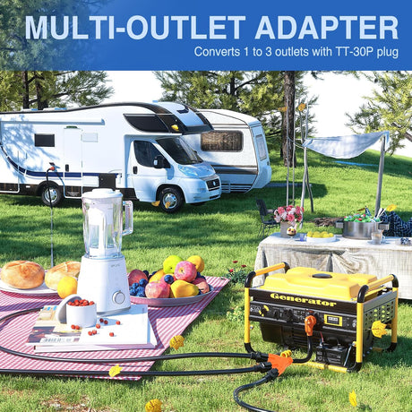 30 Amp to 110V RV Power Adapter Cord NEMA TT-30P Male to 3X 5-15R/5-20R Female RV Distribution Adapter Plug ETL Listed 3-Way Outlets for RVs Camper Generator Household Outdoor Power Converter