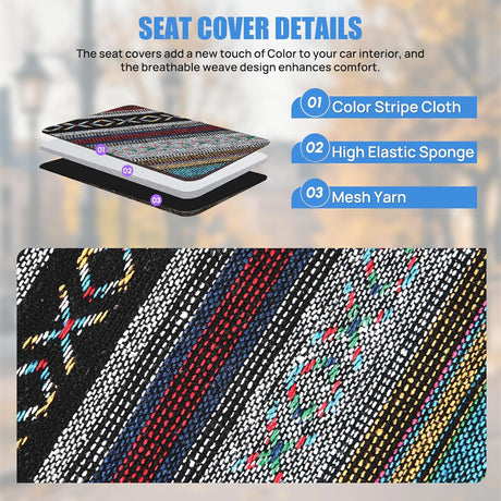 Car Seat Covers 2PCS Red Stripes Baja Saddle Blanket with Shoulder Pads Breathable Washable Striped Woven Airbag Compatible Universal for Cars SUV Truck Front Seat