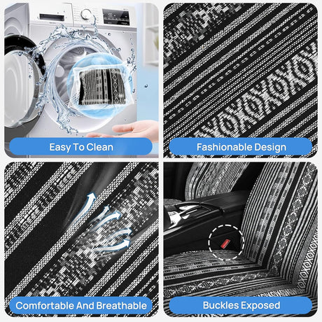 Car Seat Covers 2PCS Black Stripes Baja Saddle Blanket with Shoulder Pads Breathable Washable Striped Woven Airbag Compatible Universal for Cars SUV Truck Front Seat