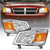 2008-2010 Dodge Grand Caravan Headlight Assembly Chrome Case Amber Reflector Nilight