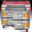 2014 2015 Chevy Silverado 1500 Headlight Assembly Chrome Housing Amber Reflector Nilight
