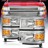 2014 2015 Chevy Silverado 1500 Headlight Assembly Chrome Housing Amber Reflector Nilight