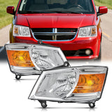 2008 2009 2010 Dodge Grand Caravan Headlight Assembly Chrome Case Amber Reflector