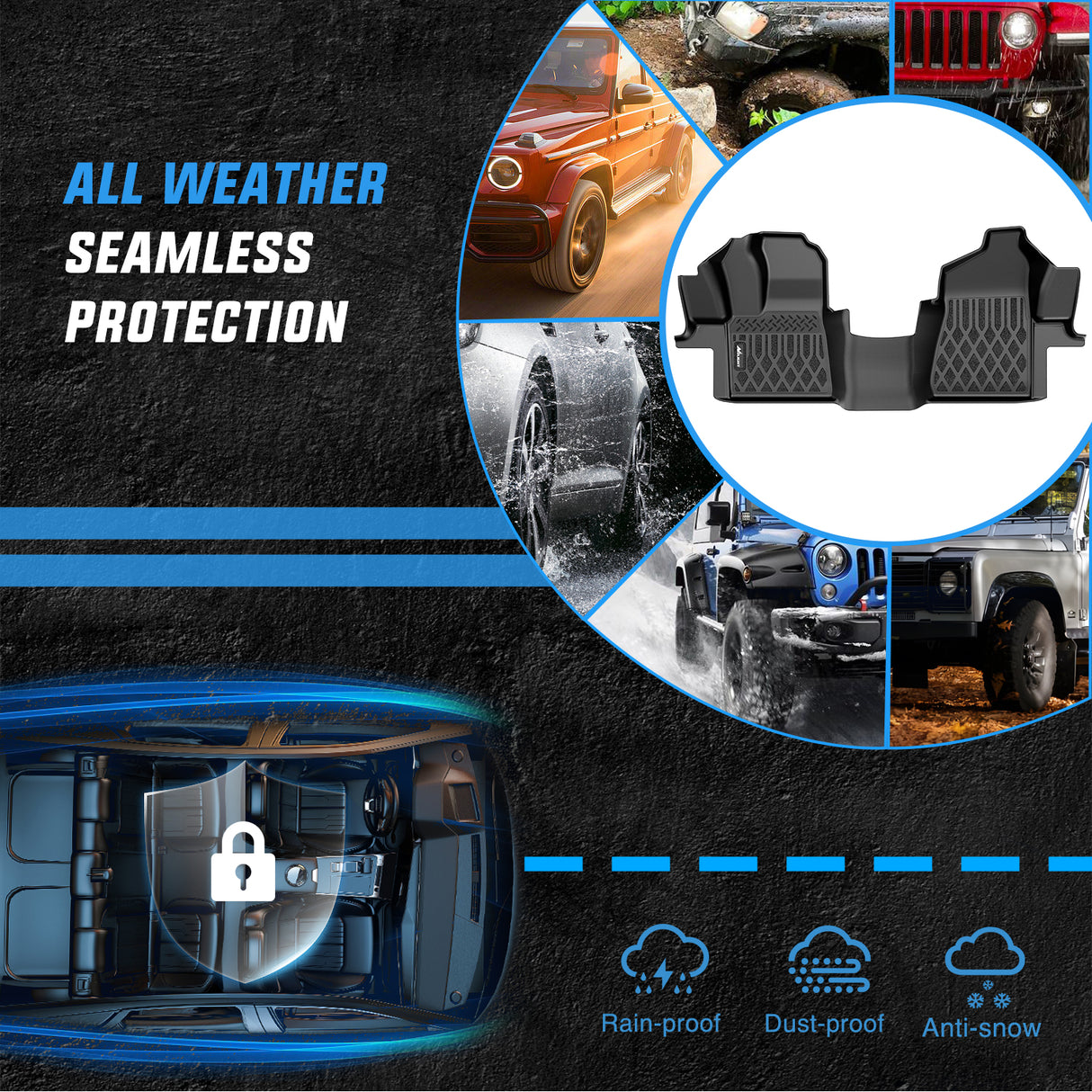Floor Mat TPE Floor Mats for Ford Transit 150 250 350 350HD w/Carpet Flooring (No for Connect) 2015 2016 2017 2018 2019 2020 2021 All Weather Custom Fit Heavy Duty Floor Liners