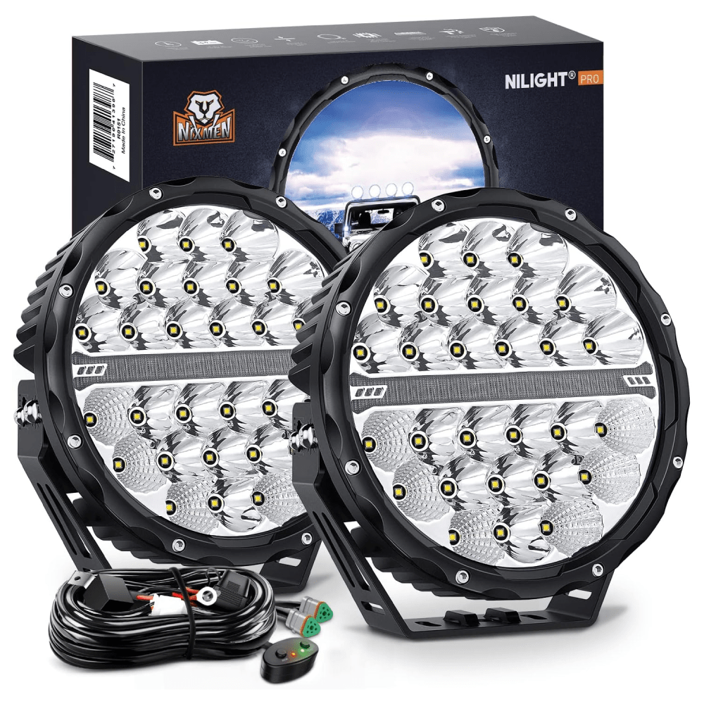 9 Inch Round Offroad LED Driving Lights with DRL 2PCS 140W 15560LM IP68 Spot Flood Combo Work Light with 12AWG DT Connector Wiring Harness