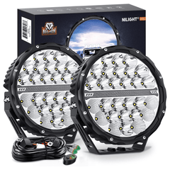 9 Inch 140W 15560LM Round Spot Flood Built-in EMC DRL LED Work Lights (Pair) | 12AWG DT Wire