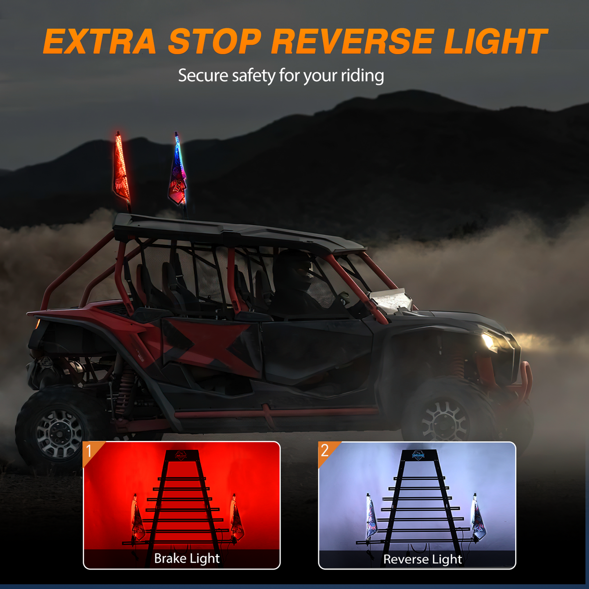 RGB Whip Light 1PC 2FT Lighted Antenna Whips with Remote & App Control DIY Chasing Patterns Brake Reverse Lights for ATV UTV Polaris RZR Can-am Dune Buggy Pickup Trucks Jeep