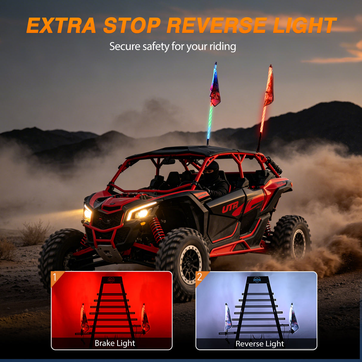 RGB Whip Light 1PC 5FT Lighted Antenna Whips with Remote & App Control DIY Chasing Patterns Brake Reverse Lights for ATV UTV Polaris RZR Can-am Dune Buggy Pickup Trucks Jeep