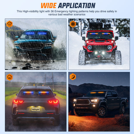 Led Strobe Light 162 LED Traffic Advisor Strobe Light Bar 2-in-1 Amber Blue Emergency Warning Hazard Lights with Controller 4 Switchable Color 36 Flash Pattern for Trucks Cars Tow Plow Construction Vehicles