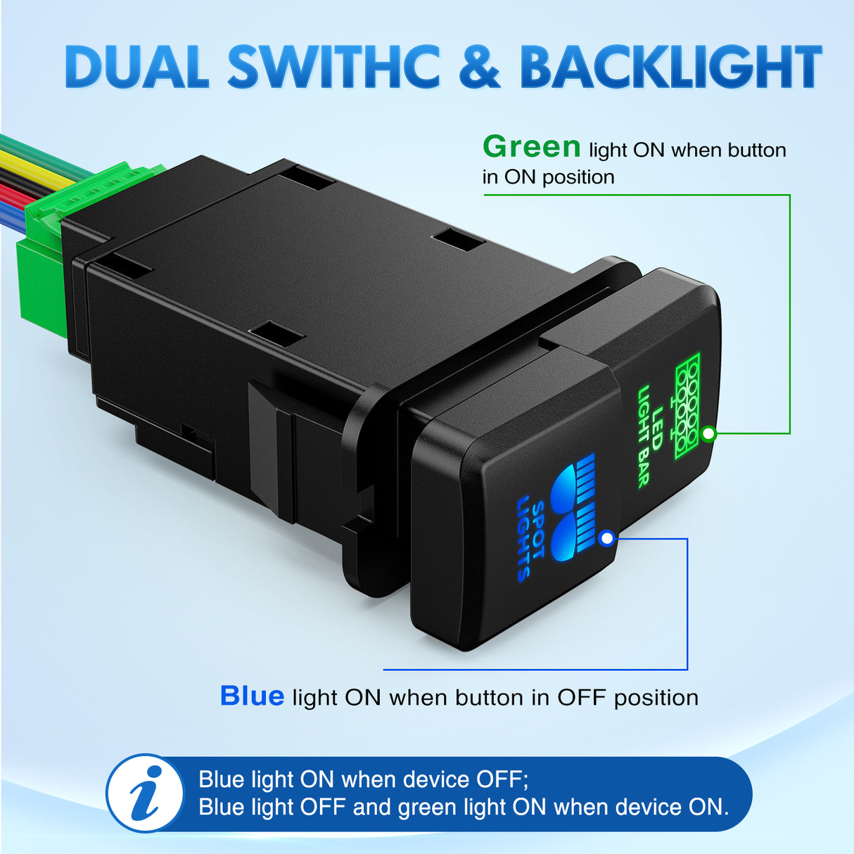 LED Light Bar & Spot Lights Dual Push Button Switch 12V ON Off Switches with Connector Wire Kit 1.54Inch x 0.83Inch Replacement for Toyota Tacoma Tundra 4Runner FJ Cruiser Hilux Fortuner