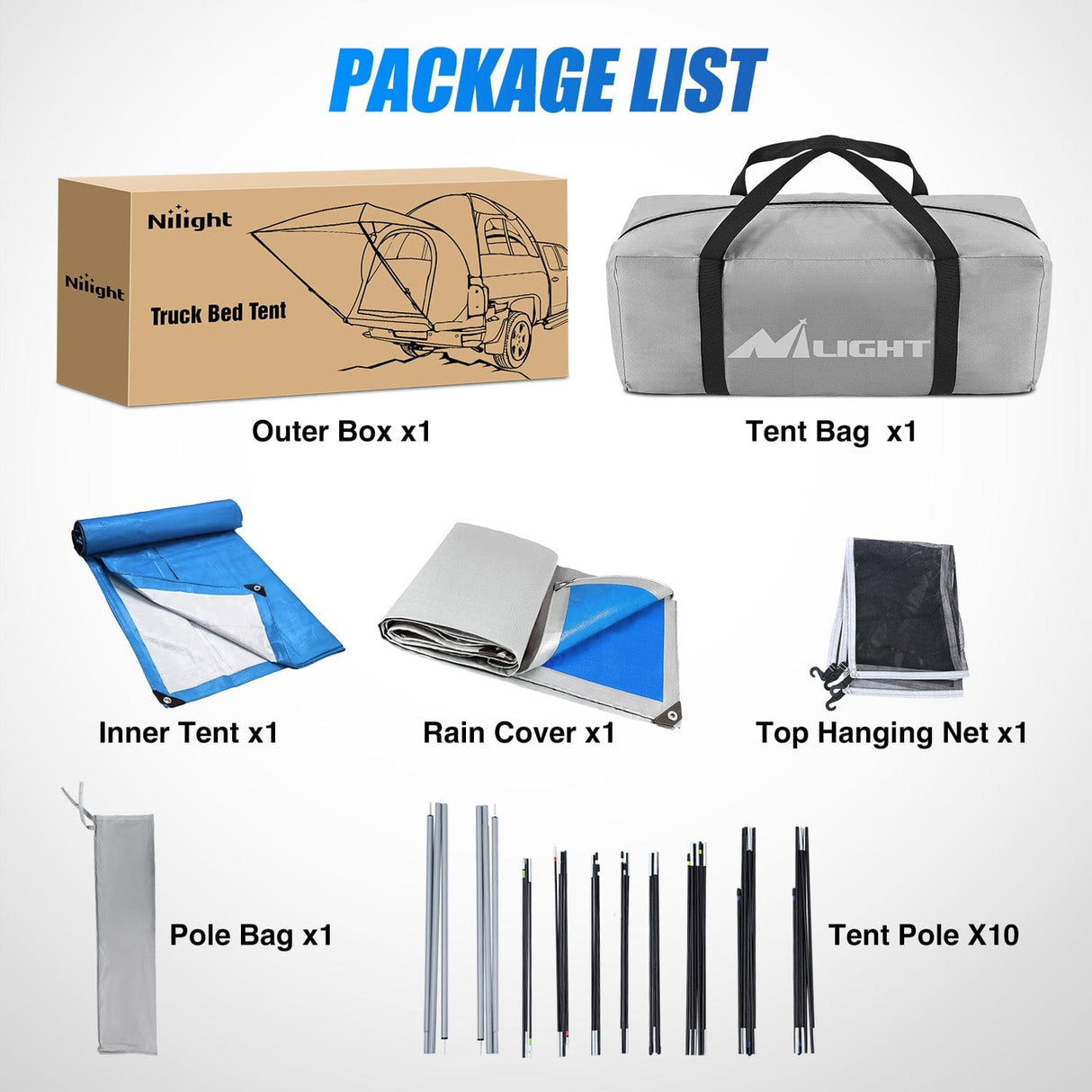 Trunk Bed Cover Truck Bed Tent 5.0-5.5FT Pickup Truck Tents with Removable Awning Waterproof PU2000mm Double Layer Rainfly Storage Bag 2-Person Sleeping Tailgate Bed Tents for Camping Travel Outdoor,Blue Grey