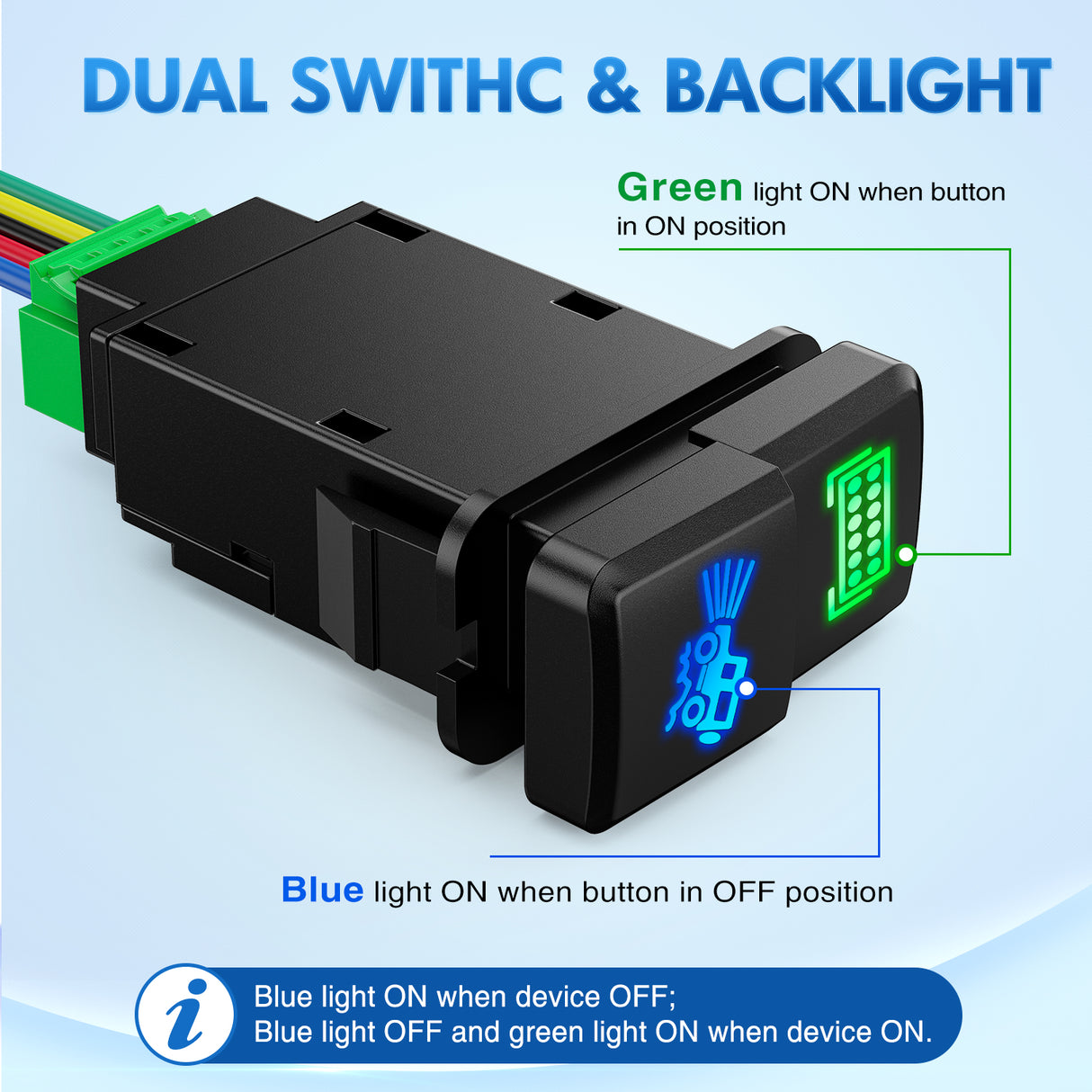 LED Light Bar & Off-Road Lights Dual Push Button Switch 12V ON Off Switches with Connector Wire Kit 1.54Inch x 0.83Inch Replacement for Toyota Tacoma Tundra 4Runner FJ Cruiser Hilux Fortuner