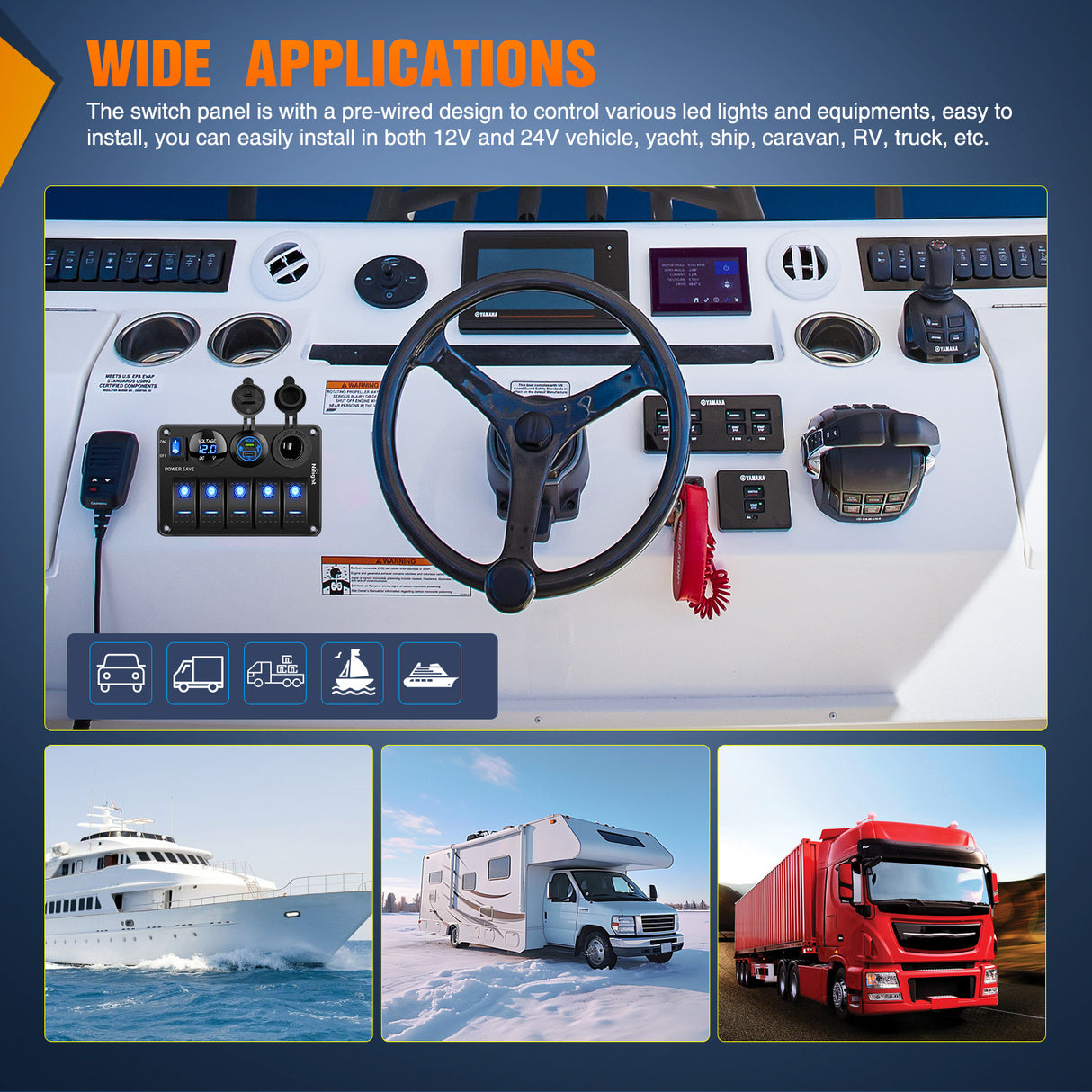 Nilight 6 Gang Rocker Switch Panel Waterproof Pre-Wired Aluminum Power Control Marine Panels with PD Type C and USB Cigarette Lighter Socket Voltmeter 12V 24V ON Off Switches for Car Trucks Boats RVs