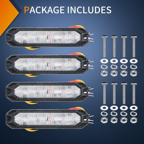 Nilight 4PCS 6 LED Red and White Emergency Warning Strobe Lights