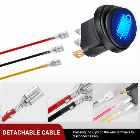 Nilight 5Pcs Waterproof Round Rocker Toggle Blue LED Switch 12V 20A 3 Pin ON Off SPST for Car Truck Boat Marine Automotive RV with Locked Terminal Wires