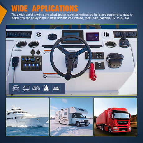 Nilight 4 Gang Rocker Switch Panel Waterproof Pre-Wired Aluminum Power Control Marine Panels with PD Type C and USB Cigarette Lighter Socket Voltmeter 12V 24V ON Off Switches for Car Trucks Boats RVs