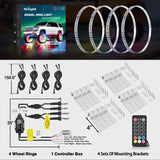 4PCS 17.5inch Wheel Ring Lights Deram Color with APP and Remote Control Neon Lights Million Colors w/Turn Signal and Braking Function for Car Van SUV Truck