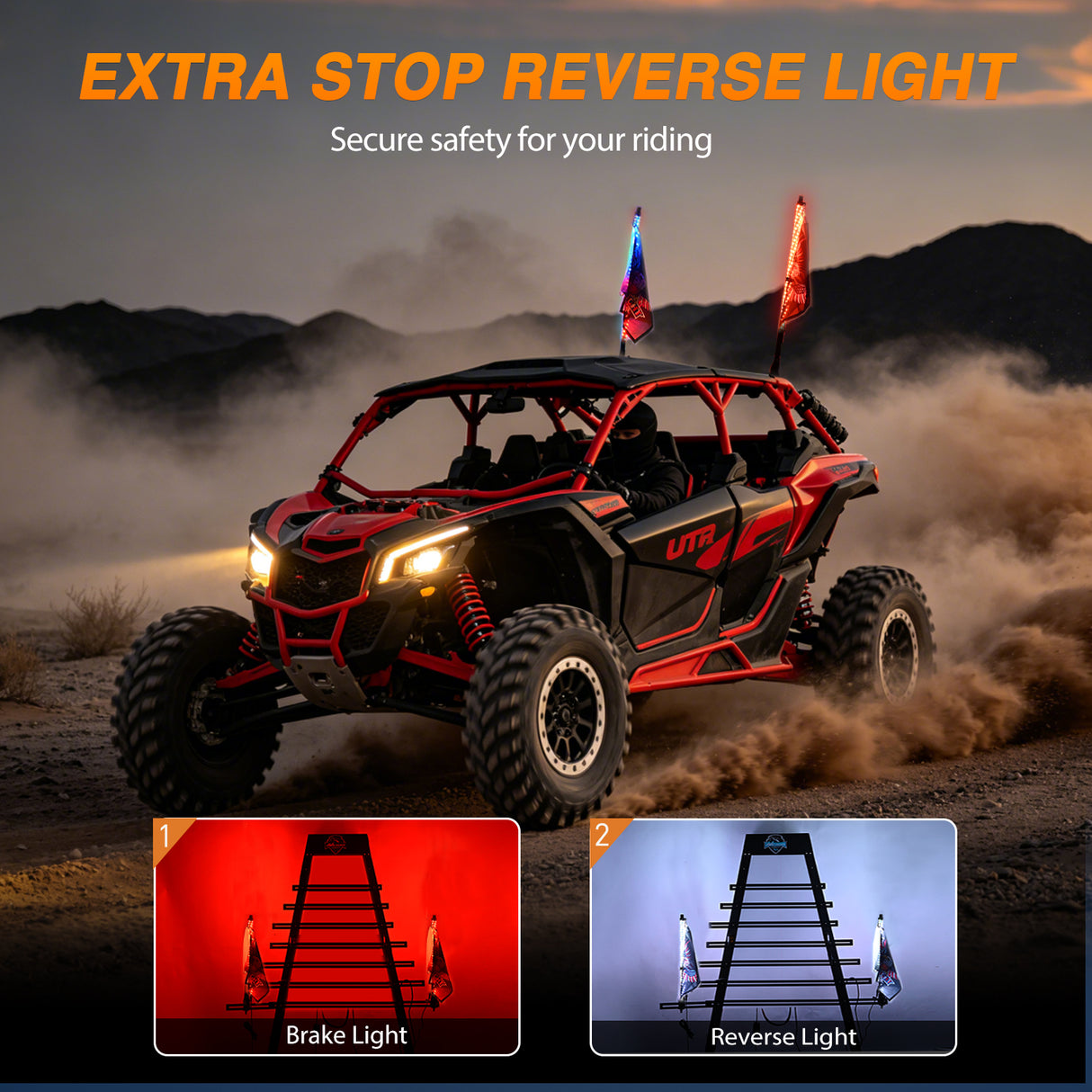 RGB Whip Light 1PC 2FT Lighted Antenna Whips with Remote & App Control DIY Chasing Patterns Brake Reverse Lights for ATV UTV Polaris RZR Can-am Dune Buggy Pickup Trucks Jeep