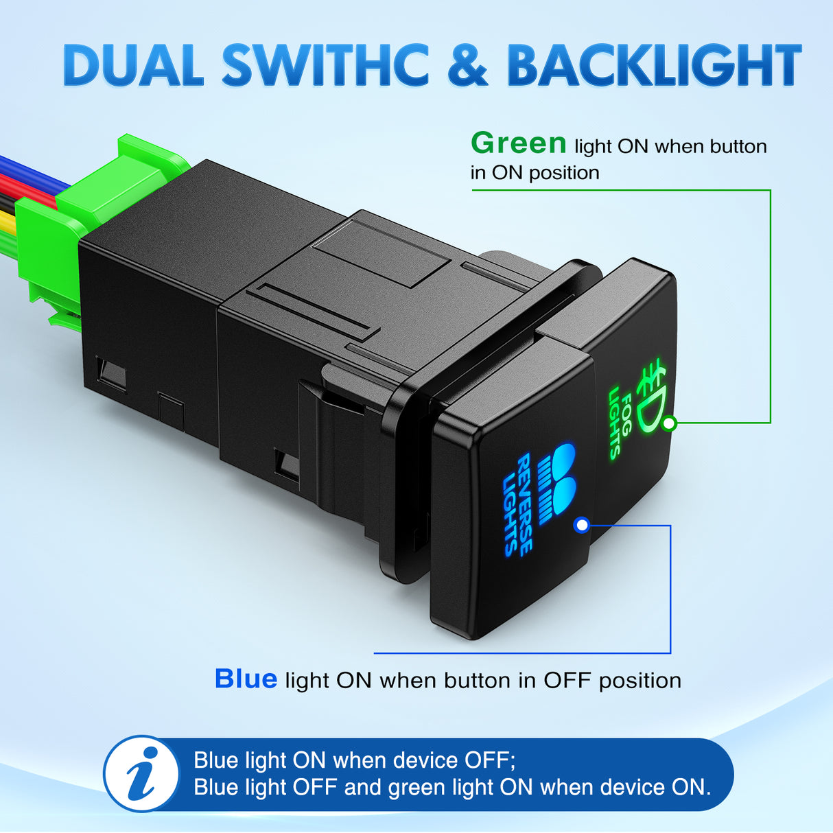 Fog Lights & Reverse Lights Dual Push Button Switch 12V ON Off Switches with Connector Wire Kit 1.28Inch x 0.87Inch Replacement for Toyota Sequoia Highlander Tacoma Tundra 4Runner RAVR Yaris