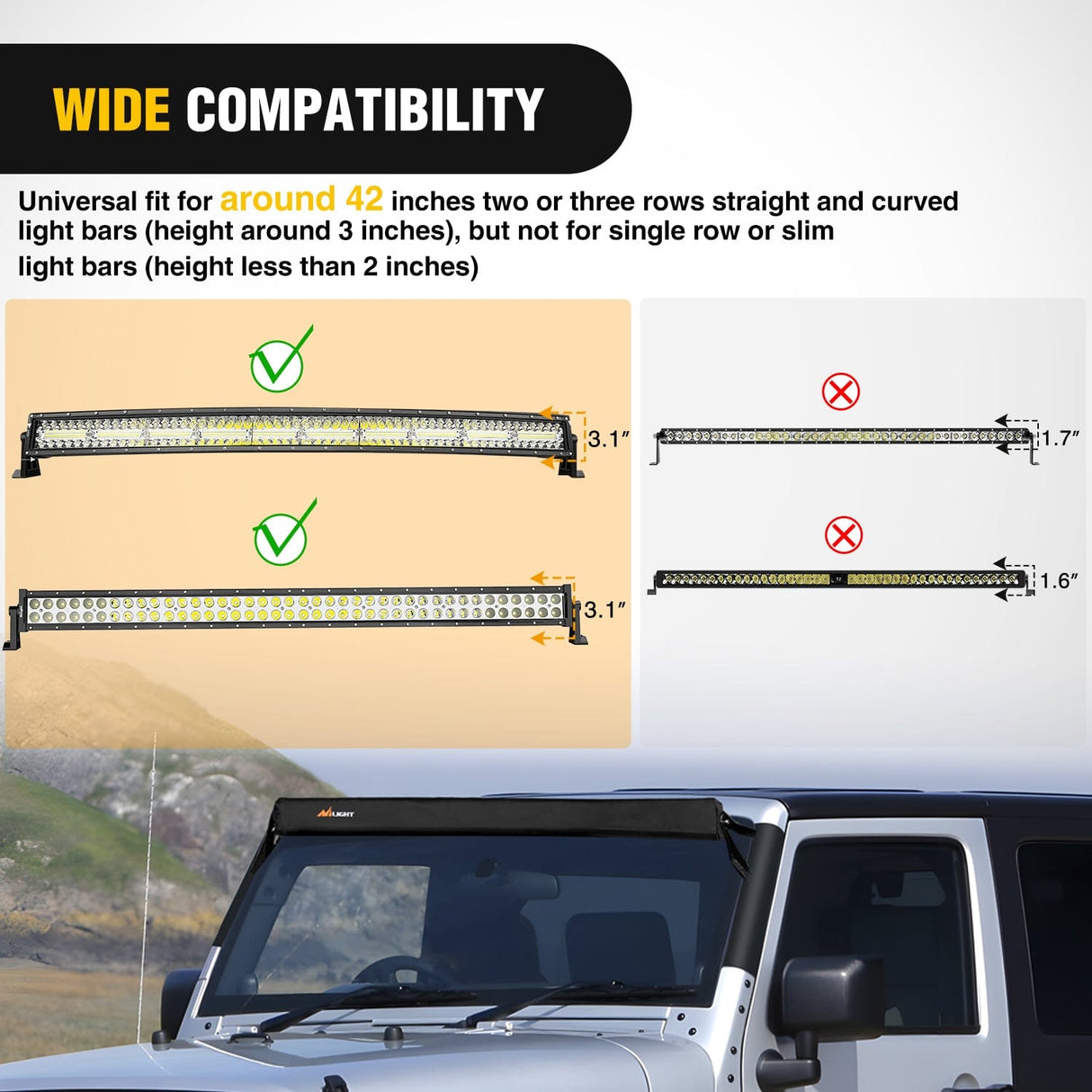 LED Light Bar Cover 42 Inches Black Nylon Protective Sleeve Universal Fit Straight and Curved Bar Waterproof Dustproof Scratch-Proof Light Cover for Driving Off Road Lights