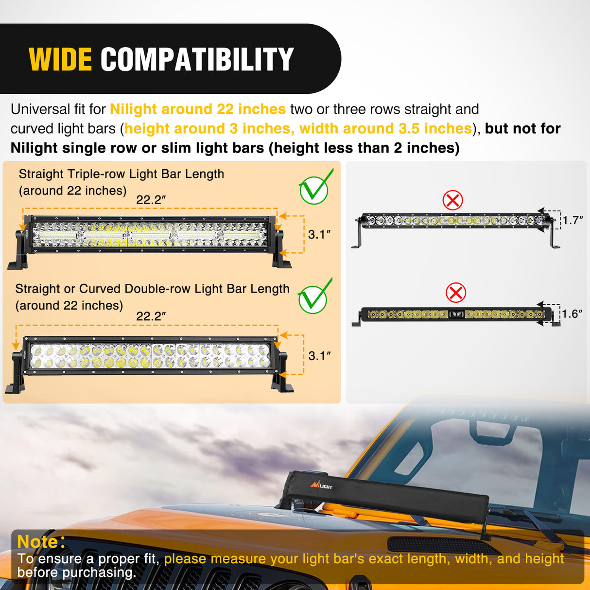 light cover LED Light Bar Cover 22 Inches Black Nylon Protective Sleeve Universal Fit Straight and Curved Bar Waterproof Dustproof Scratch-Proof Light Cover for Driving Off Road Lights